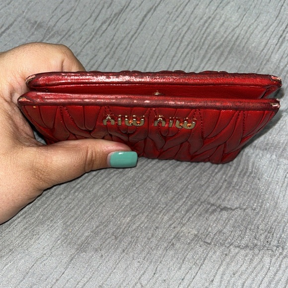 MIU MIU Short Button Bi-Fold Maltese Wallet Lambskin, Red - Picture 10 of 15